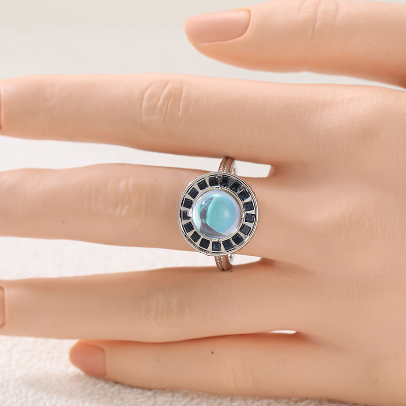 Women's Inlaid White Cubic Zirconia Synthetic Moonstone Ring